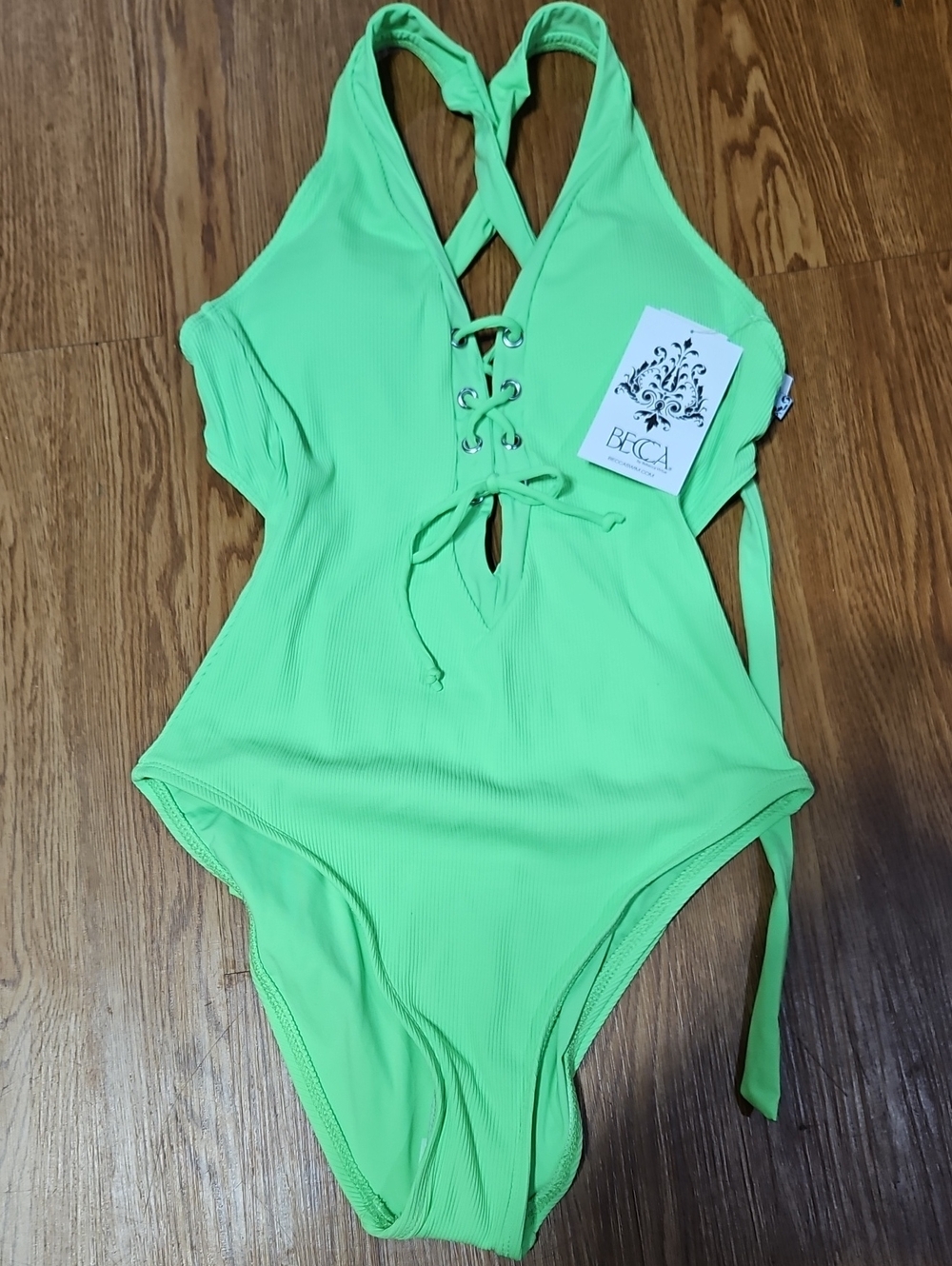 BECCA Ribbed Lace-Up Plunge Swimsuit